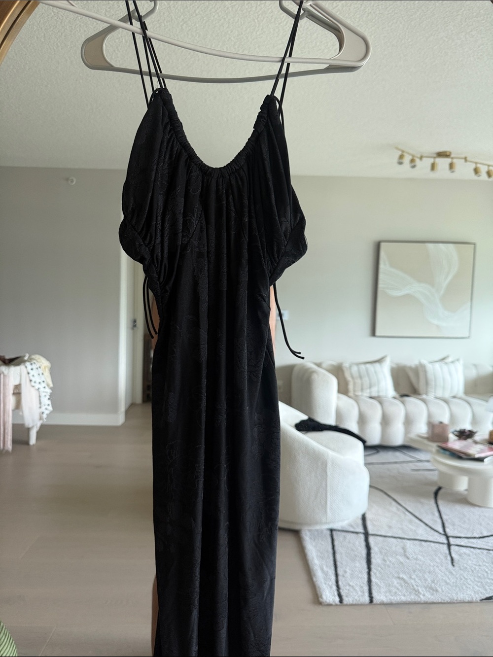 Zara Black Spaghetti-Strap Maxi Dress with Subtle Texture